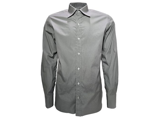 Tom Ford Button-Down Long Sleeve Shirt in Grey Cotton
