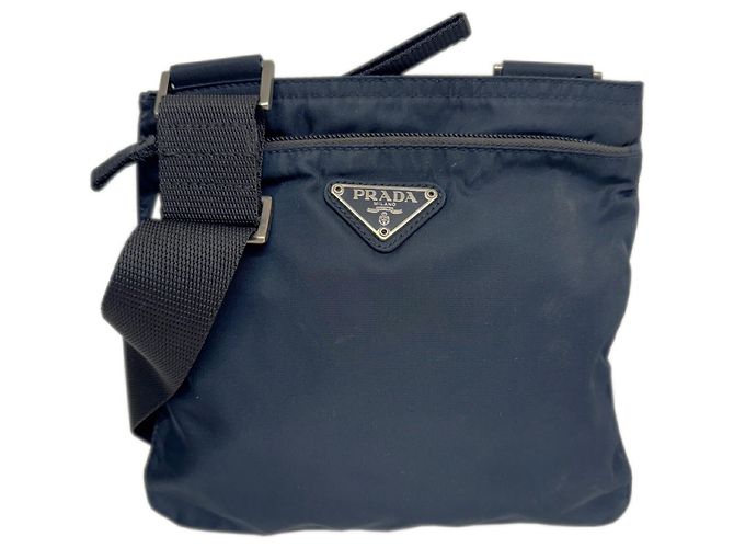 Bolsa de ombro em nylon azul marinho Prada