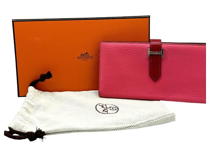 Hermès Hermes Bearn Soufflet Verso Long Wallet Red Multiple colors