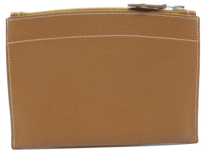 Hermes Hermes Pochette Bazar Gold Pouch Bag Brown Golden Leather ref.1772174 Joli Closet