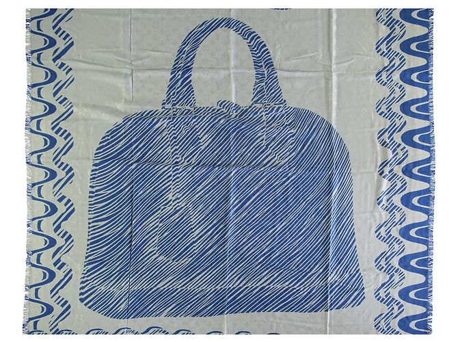 Sciarpa Alma stampata blu e bianca Louis Vuitton - anni '10 Bianco
