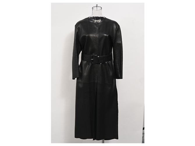 Casaco longo Acne Studios com cinto em couro preto