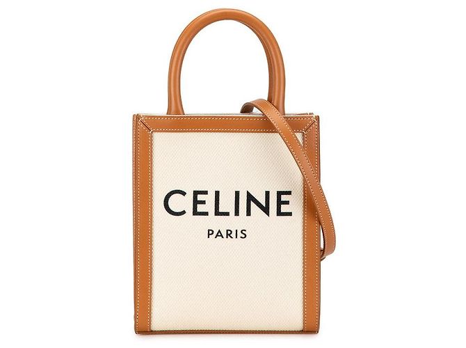 Céline Celine Mini Vertical Cabas Canvas Handtasche Braun