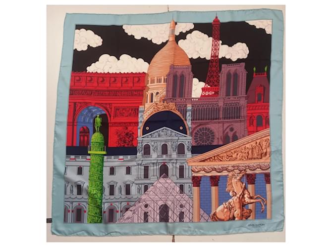 Louis Vuitton Silk scarves Light blue  ref.1775312