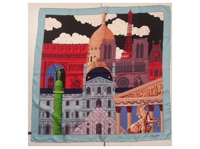 Louis Vuitton Seidentuch Hellblau Paris Monumente