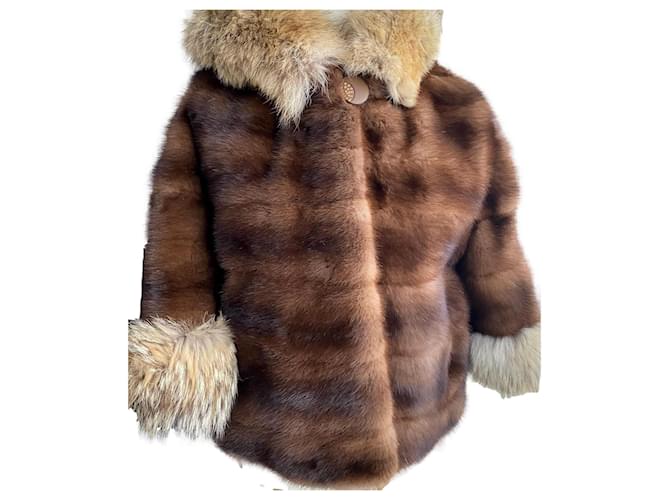 Autre Marque Short mink jacket trimmed with fox Brown Fur  ref.1775396