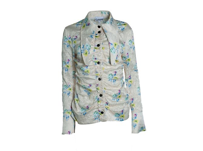 Ganni, floral zerknitterte Bluse Gelb