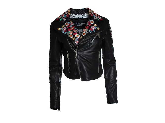 Philipp Plein, leather jacket with embroidery Black