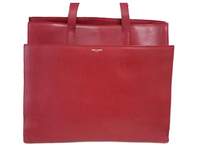 Shopping Monogramme Sac Tote Yves Saint Laurent en cuir rouge foncé Bordeaux 