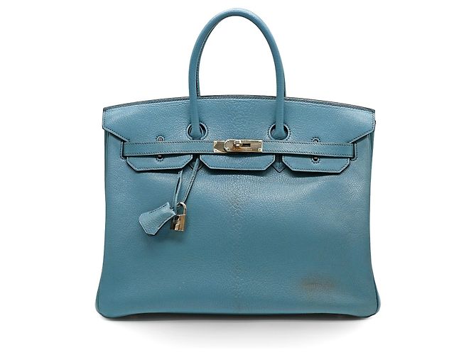 Hermès Birkin 35 Azul Jean Cabra