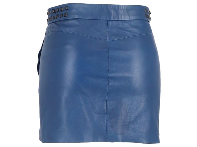 Saia lápis mini com studs Maje em couro azul