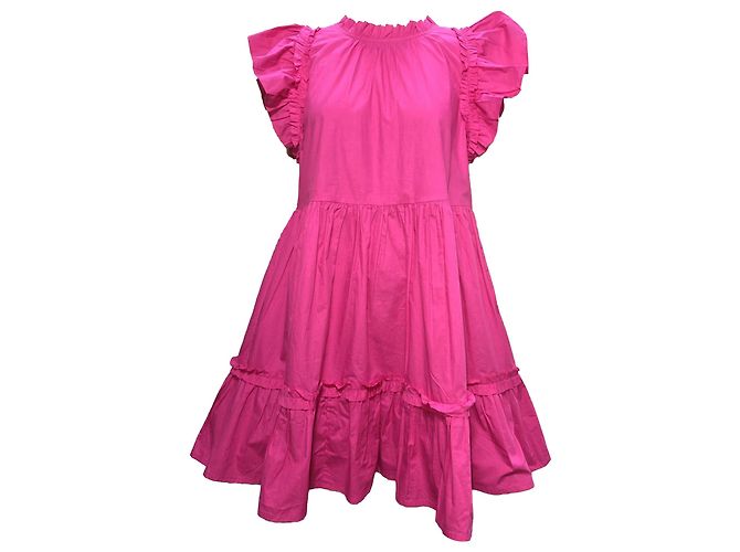 Autre Marque Vestido mini con volantes en algodón rosa Caroline Constas