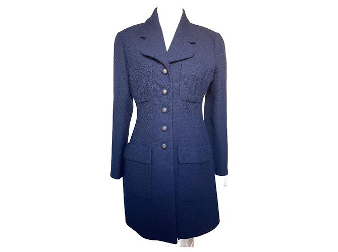Chanel Navy Blue Tweed Coat