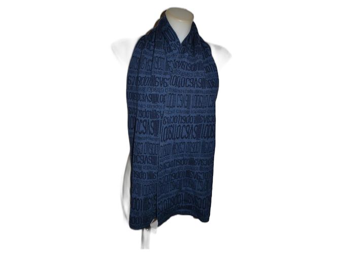 Cachecol de lã azul Roberto Cavalli com logo