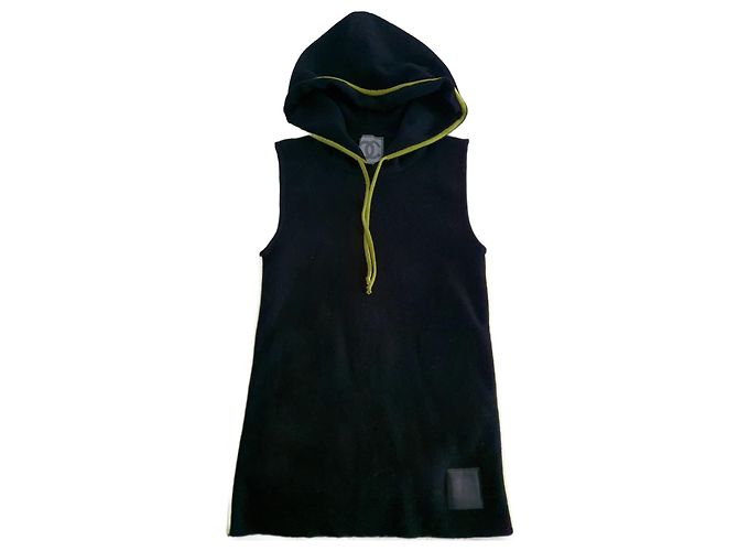 Felpa con cappuccio Chanel nera e verde in lana Nero
