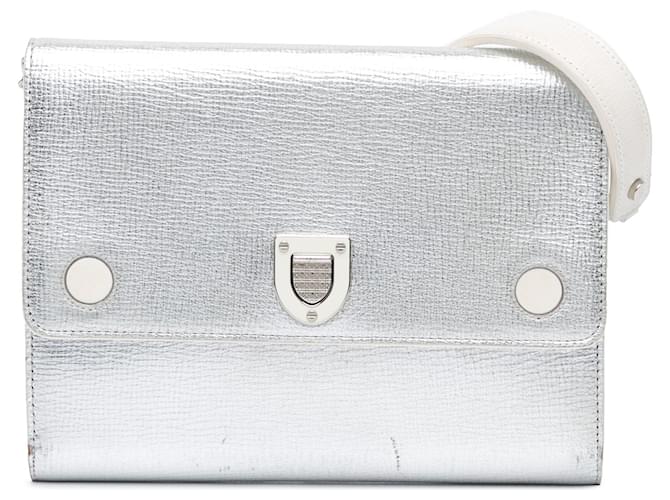 Silver Dior Goatskin Diorever Wallet on Chain Crossbody Bag Silvery Leather  ref.1786069