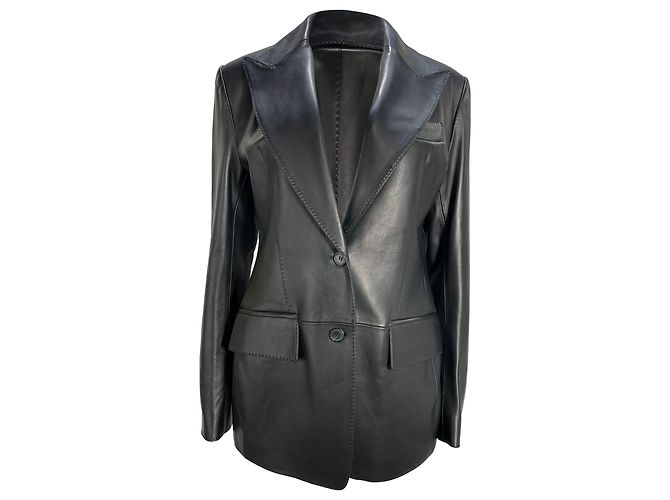 Tom Ford Single-Breasted Blazer with Pockets in Black Leather