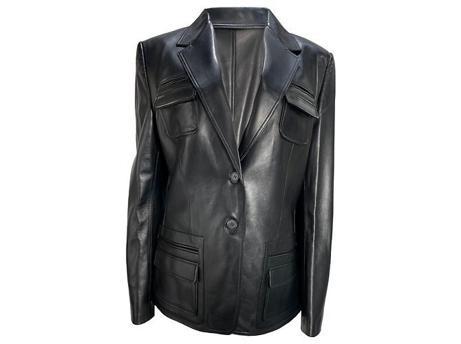 Tom Ford Single-Breasted Blazer with Pockets in Black Leather