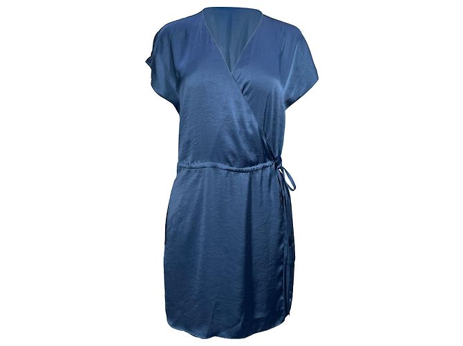 Theory Overall mit V-Ausschnitt und Bindegürtel aus blauer Satin