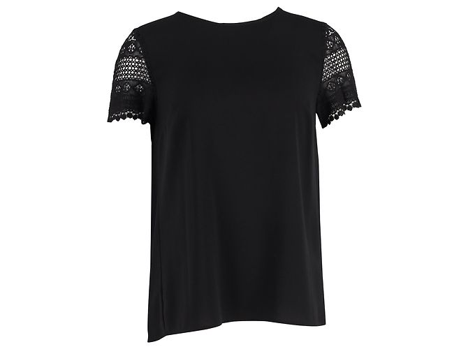 Camiseta de algodão preta com mangas curtas de renda Michael Kors Preto