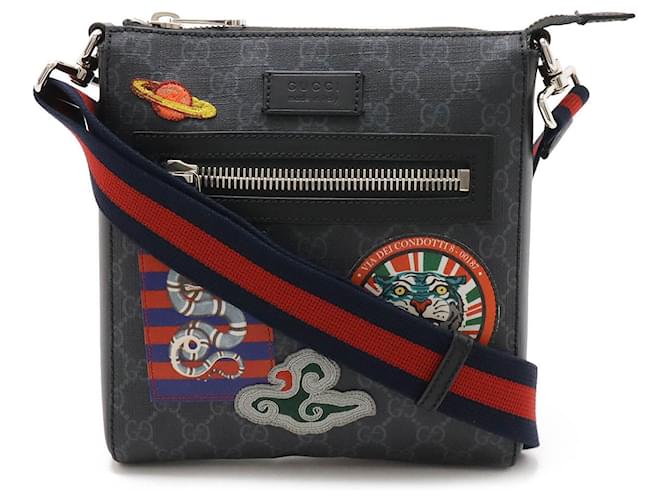 Gucci GG Supreme Messenger Bag Snake Tiger Black Cloth