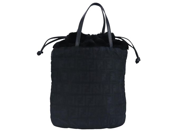 FENDI Zucca Canvas Hand Bag Black Auth 97410