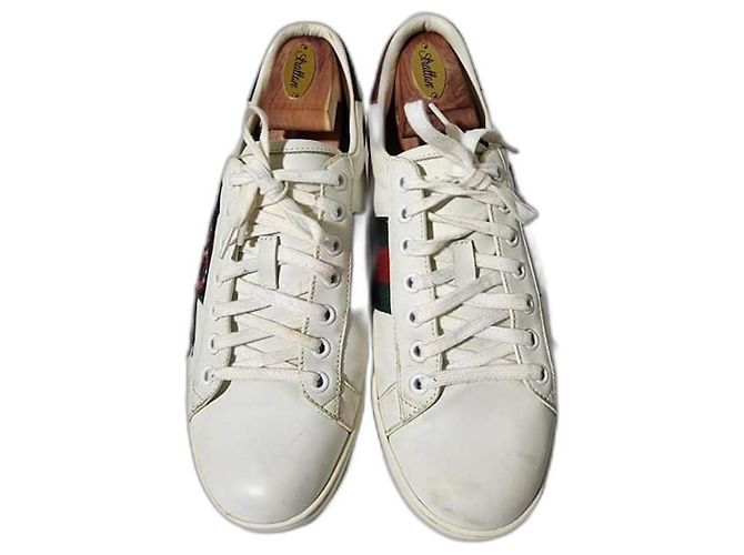 Baskets basses Gucci en cuir Ace Web blanches taille 41