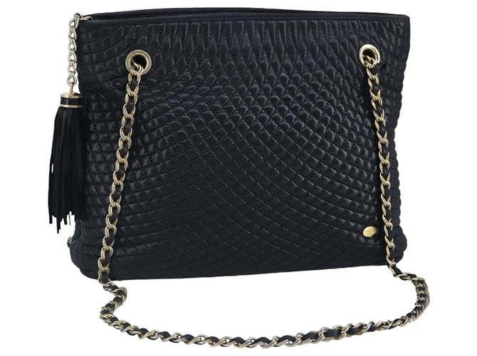 BALLY Borsa a Spalla a Catena in Pelle Nera e Oro Auth 97462 Nero D'oro