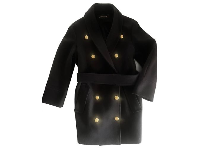 Casaco preto de lã com cinto Balmain pour H&M
