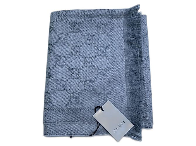 Cachecol Gucci GG cinza de seda e lã