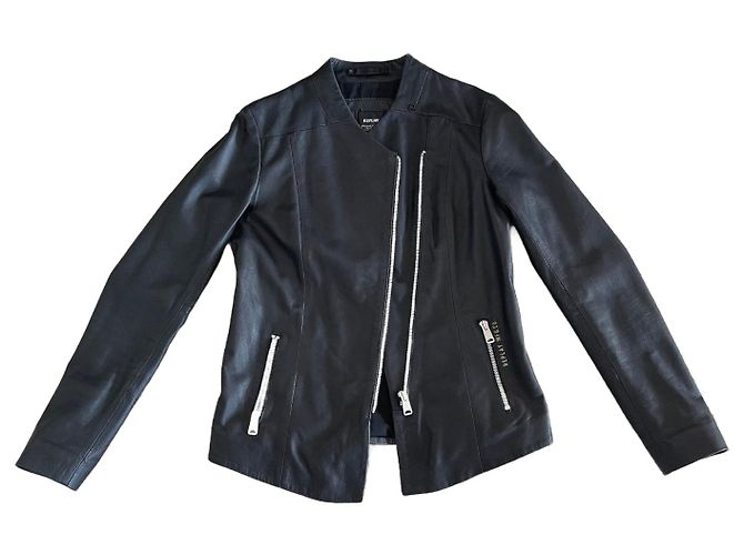 Autre Marque Schwarze Lederjacke oder schwarzes Replay-Leder-Perfecto Größe T.S Neu