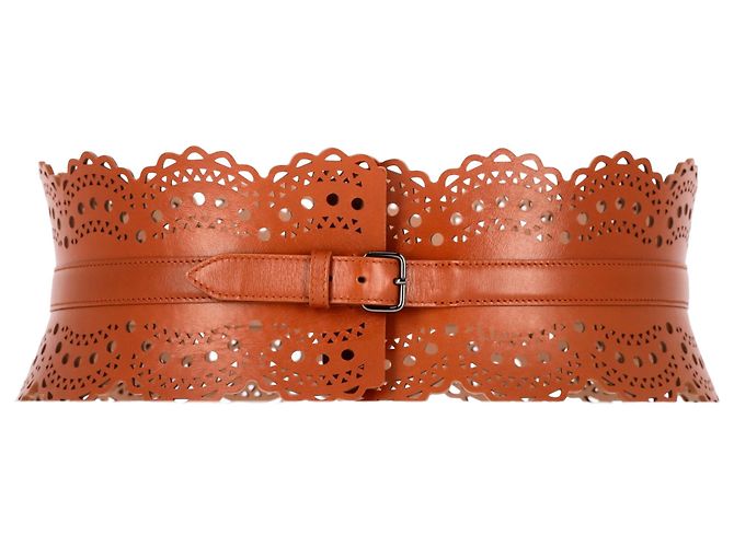 Ceinture taille laser Alaïa en cuir marron