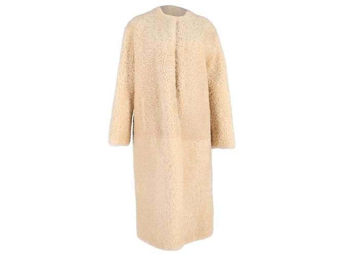 Abrigo de shearling beige sin cuello de Chloé con cinturón