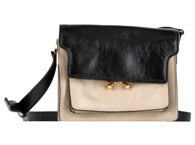 Bolsa de ombro Marni Trunk Mini em couro bege com bloco de cores