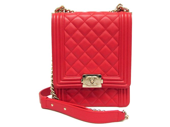 Chanel Boy Damen Leder Schultertasche Rot
