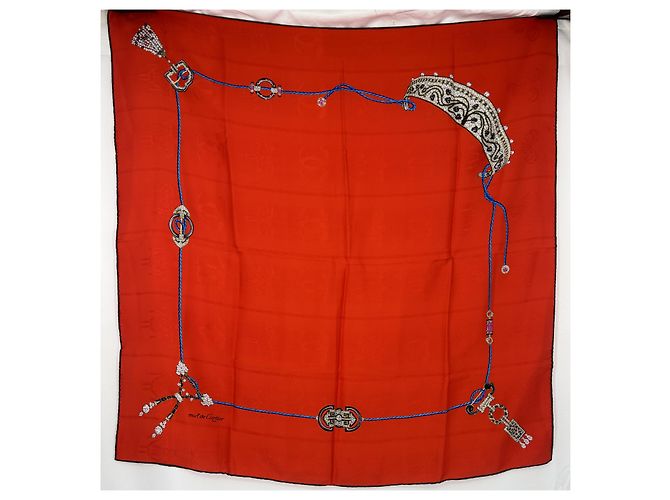 Cartier Bufanda de seda "Must" Plata Roja Azul
