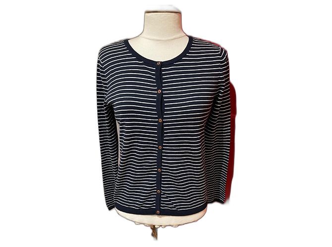 Colete Des Petits Hauts Listrado Algodão Azul Marinho e Branco