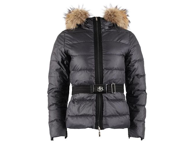 Moncler Angers Giubbotto Fur Long Parka Dunkelgrau Anthrazitgrau