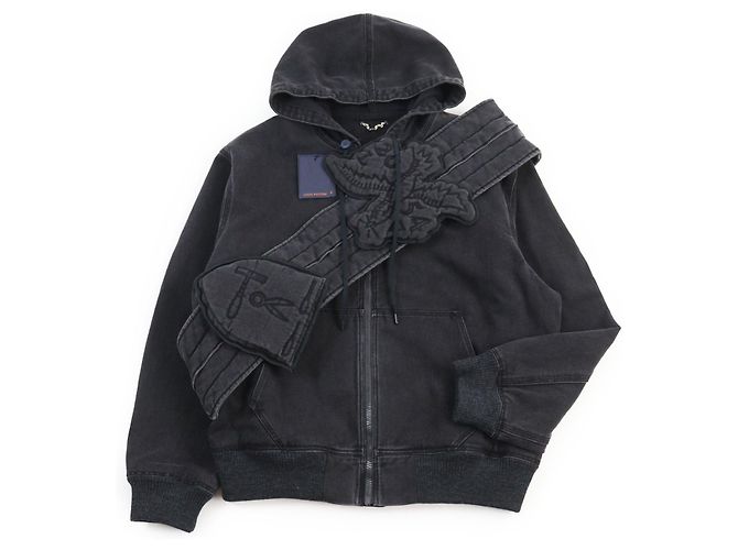 Schwarze Denim-Hoodie-Jacke von Louis Vuitton