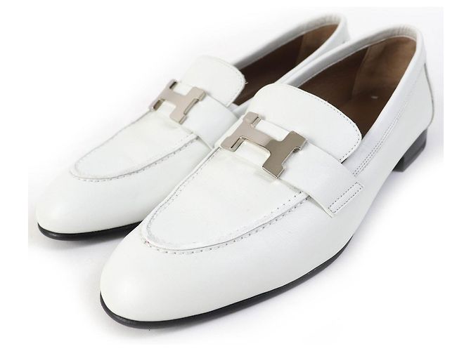 Hermès Hermes Constance H Leather Moccasins White 36