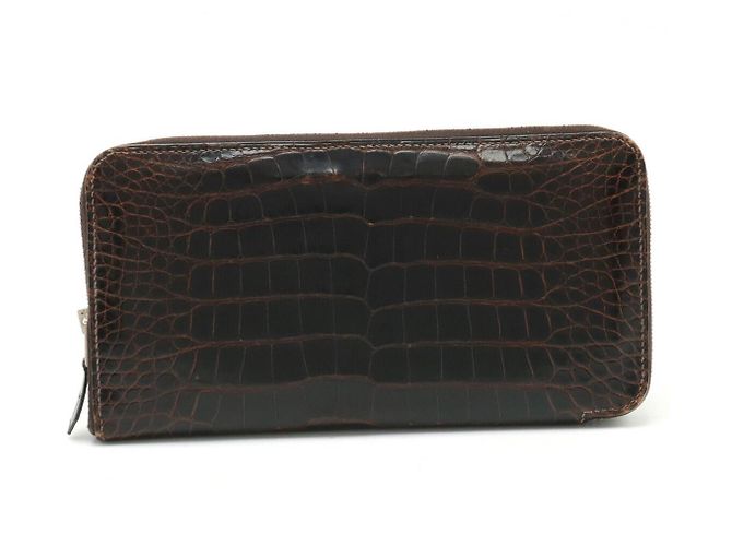 Carteira longa clássica de crocodilo Azap da Hermès Marrom
