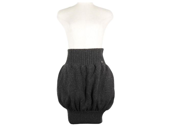 Jupe en cachemire Chanel grise Marron