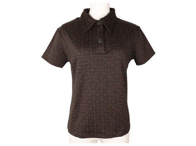 Camisa Polo de Rayon Zucca da Fendi Marrom