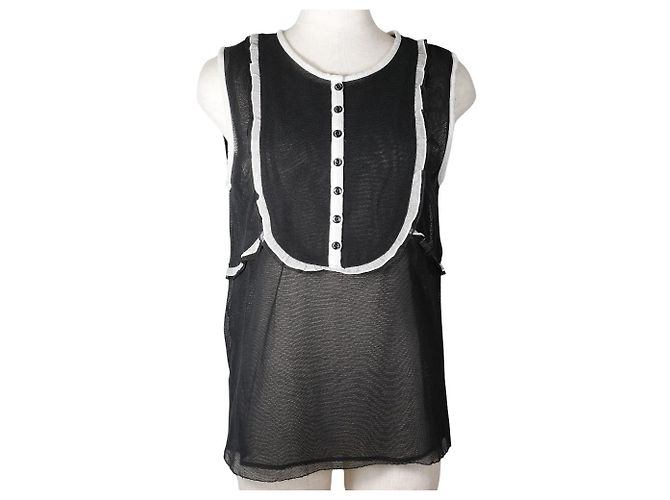 Camiseta sem mangas de algodão preta Chanel Preto