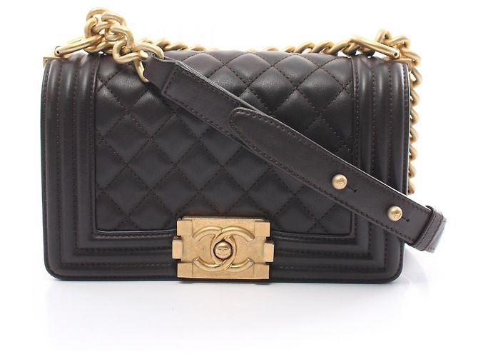 Chanel Boy Matelasse Leather Shoulder Bag Brown