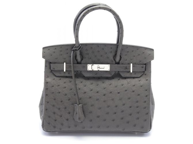 Hermès Hermes Ostrich Birkin 30 Graphite Handbag Grey