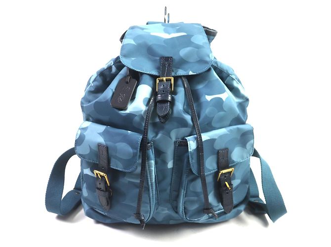 Autre Marque Felisi Crocodile Embossed Leather Backpack Blue