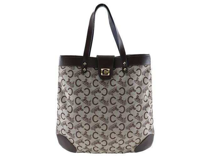 Céline Sac tote en toile Macadam Celine Marron
