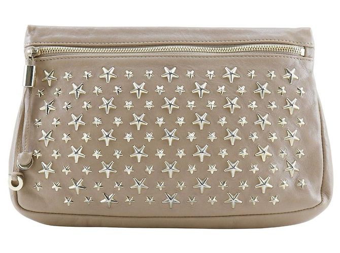 Jimmy Choo Star Studs Leather Pouch Beige