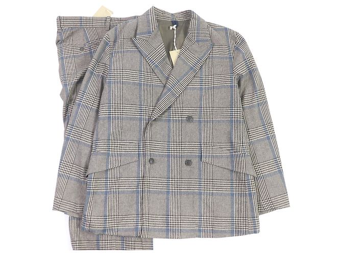 Autre Marque Check Pattern Suit Rayon Polyester Wool Brown